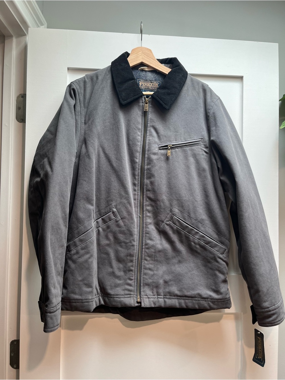 Pendleton Gray Canvas Zip Utility Jacket with Black Corduroy Collar
